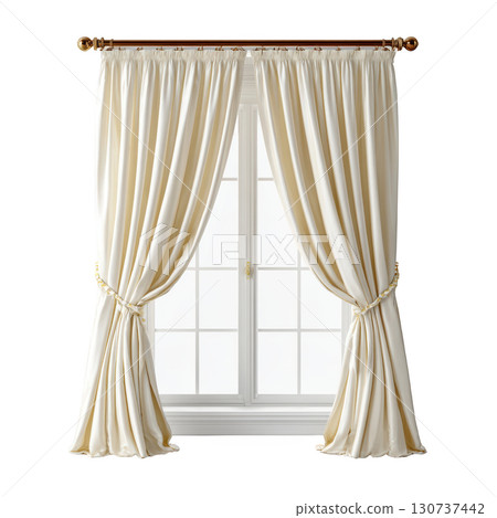 Elegant Cream Curtain Drapes Enhancing Bright Window in Stylish Interior Design Setting for Home Decor Elegant Cream Curtain Drapes Enhancing Bright Window in Stylish Interior Design Setting for Home Decor 130737442