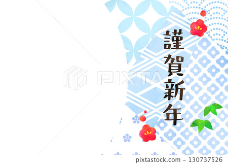 日式拼布橫向淡藍色新年卡 130737526