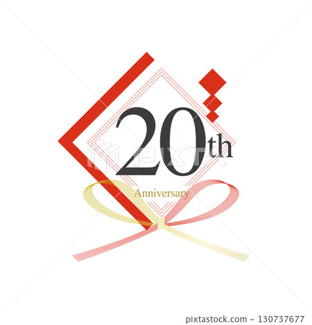 Illustration material: 20th Japanese-style anniversary celebration logo, Mizuhiki, Noshi Illustration material: 20th Japanese-style anniversary celebration logo, Mizuhiki, Noshi 130737677