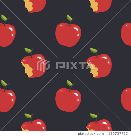 Seamless pattern with whole and bitten red apples on a dark blue background Seamless pattern with whole and bitten red apples on a dark blue background 130737712