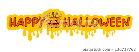 Halloween Funny cartoon pumpkin and Happy Halloween text for a wide banner. This design includes various Halloween elements and features the isolated text on a transparent background Halloween Funny cartoon pumpkin and Happy Halloween text for a wide banner. This design includes various Halloween elements and features the isolated text on a transparent background 130737768
