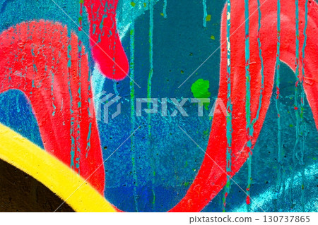 Vibrant Abstract Graffiti with Neon Red and Blue 80s Street Art Style 130737865