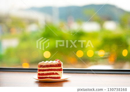 Homemade cake Red Velvet decorated with cream. 130738168