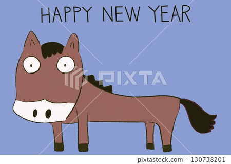 Happy New Year lettering with horse New Year's card illustration (light blue background) Happy New Year lettering with horse New Year's card illustration (light blue background) 130738201