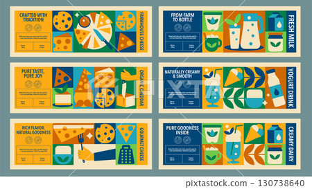 Milk and Cheese Label Templates. Geometric Food Branding Badges and Packaging Design Set Milk and Cheese Label Templates. Geometric Food Branding Badges and Packaging Design Set 130738640