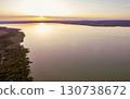 Spectacular sunset over lake Balaton with golden reflections, Hungary. 130738672