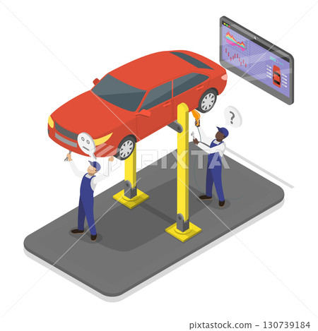 3D Isometric Flat Vector Illustration of Auto Repair, Car Check Up Services. Item 1 130739184