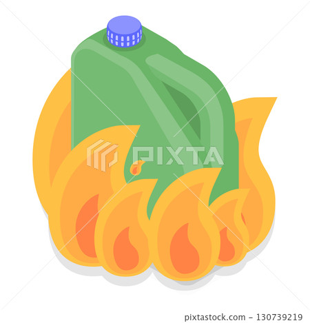 3D Isometric Flat Vector Set of Burning Gasoline Containers, Flammable Gas Tank. Item 1 3D Isometric Flat Vector Set of Burning Gasoline Containers, Flammable Gas Tank. Item 1 130739219