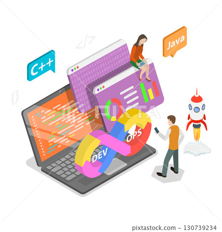 3D Isometric Flat Vector Illustration of DevOps, Streamlineing Development And Operations Processes. Item 1 3D Isometric Flat Vector Illustration of DevOps, Streamlineing Development And Operations Processes. Item 1 130739234