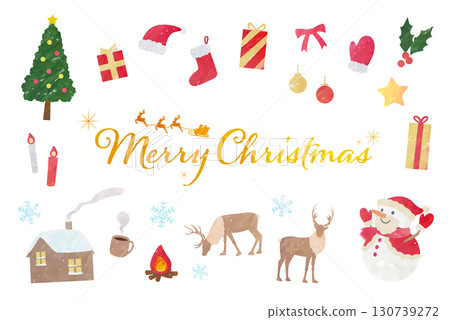 可愛的聖誕素材集:水彩、蠟筆和手繪向量插圖 可愛的聖誕素材集:水彩、蠟筆和手繪向量插圖 130739272