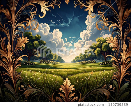 Beautiful green grass peeking through a decorative frame 130739289