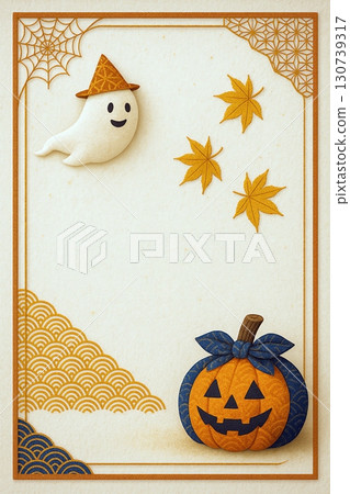 以青外波和麻葉圖案為特色的日式萬聖節背景 130739317