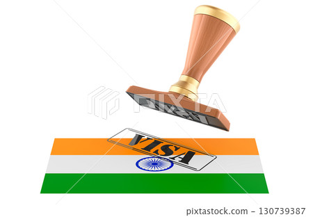 India visa stamp with flag. 3D rendering 130739387