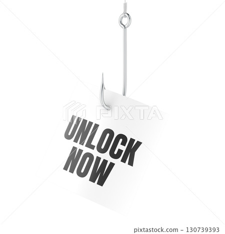 Phishing hook with Unlock Now text. 3D rendering 130739393