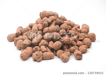 Pile of expanded clay drainage isolated on white 130739432