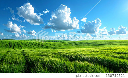 Environmental landscape of green earth with blue sky and white clouds 130739521