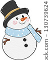 Cute snowman design with scarf and hat, perfect for winter and Christmas holiday decorations. 130739624