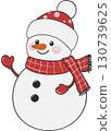 Cute snowman design with scarf and hat, perfect for winter and Christmas holiday decorations. 130739625