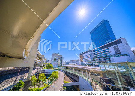 Yokohama cityscape in Japan. View of the north east exit of Yokohama Station and JR Yokohama Tower. The east exit (center) is in the back left of the screen. (Image taken on the 23rd) 130739687
