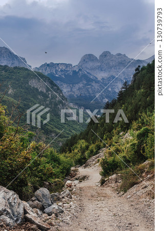 Landscape with Hiking Path around Theth Village 130739793