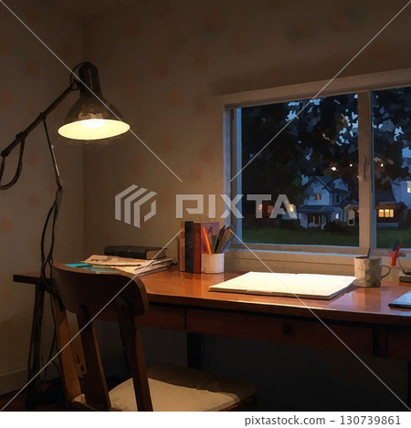 Desk and light at night 130739861