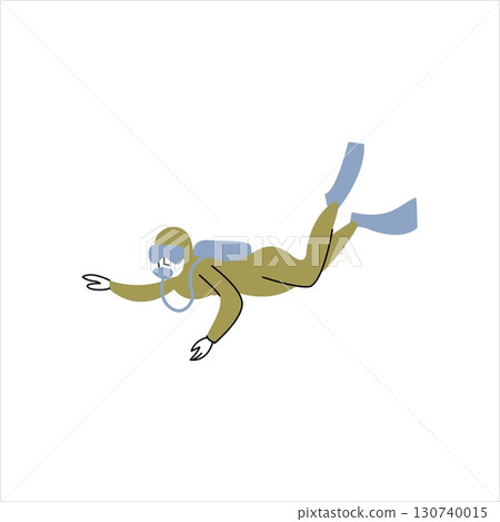 Snorkeling. Snorkeling tour in exotic scenarios. Scuba diving club vector illustration. Vector illustration of a diver. Active recreation, vacation and leisure activity. Cartoon Flat Vector 130740015