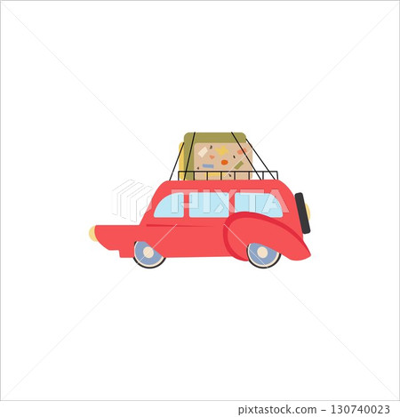 Road trip. Car on Road Trip. Travel vehicle Concept Tourism and Vacation Together. illustration of spring vacations holiday, blooming trees, world travel with suitcases on car's roof. Road trip. Car on Road Trip. Travel vehicle Concept Tourism and Vacation Together. illustration of spring vacations holiday, blooming trees, world travel with suitcases on car's roof. 130740023