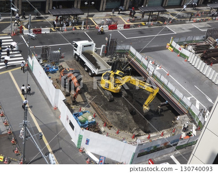 Large-scale road construction underway in the city, where heavy machinery is in use Large-scale road construction underway in the city, where heavy machinery is in use 130740093
