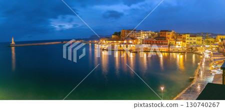 Chania Venetian Harbor Greece night lights Chania Venetian Harbor Greece night lights 130740267