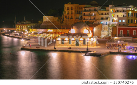 Chania Venetian Harbor Greece night view Chania Venetian Harbor Greece night view 130740276