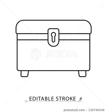 A chest icon in minimalist style with editable stroke. Storage furniture symbol, wooden box element, interior object, home decor concept, household pictogram, vintage trunk design, container graphic. A chest icon in minimalist style with editable stroke. Storage furniture symbol, wooden box element, interior object, home decor concept, household pictogram, vintage trunk design, container graphic. 130740348