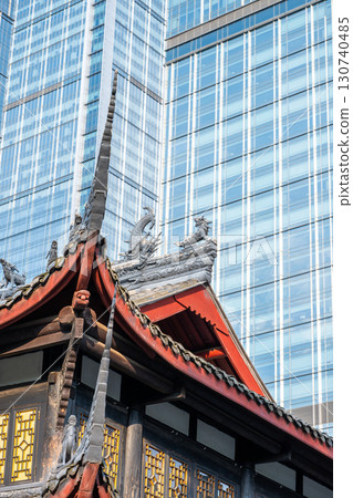 Traditional Chinese Architecture Overlapping with Modern Skyscra 130740485