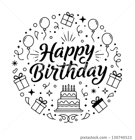 sticker happy birthday icon on Black and white concept 130740523