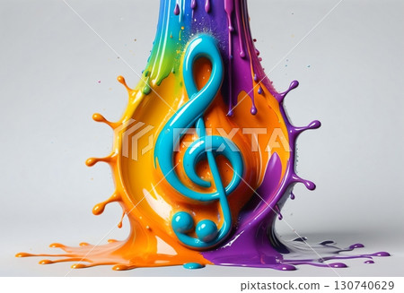 Treble music note surrounded by colorful paint splash 130740629