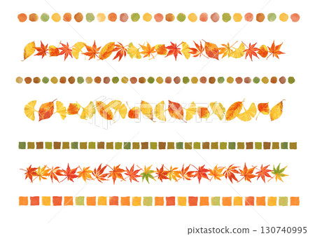 Border decoration of colorful autumn leaves - hand-drawn watercolor illustration set Border decoration of colorful autumn leaves - hand-drawn watercolor illustration set 130740995