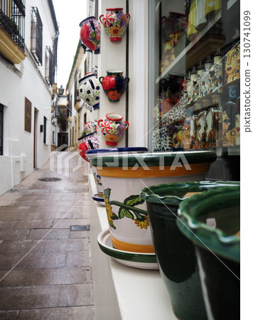 An alleyway with a Spanish pottery shop An alleyway with a Spanish pottery shop 130741099