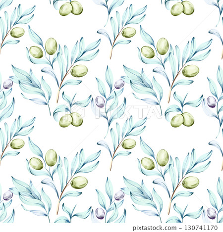Olive and olive oil seamless pattern background wallpaper featuring watercolor illustrations inspired by Italian cuisine nature and beauty in nutrition 130741170