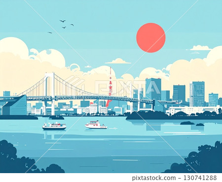 東京灣海岸簡單插畫 130741288