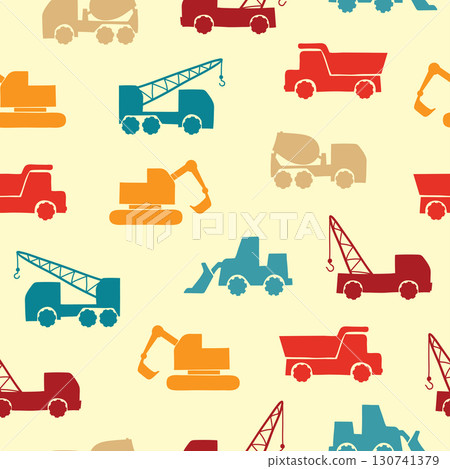 Seamless colorful transport pattern with construction trucks 130741379