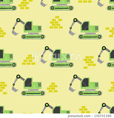 Seamless cartoon excavator transport pattern. Construction trucks background 130741380