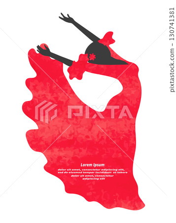Watercolor Flamenco Dancer vector illustration. Spanish woman in red dress 130741381
