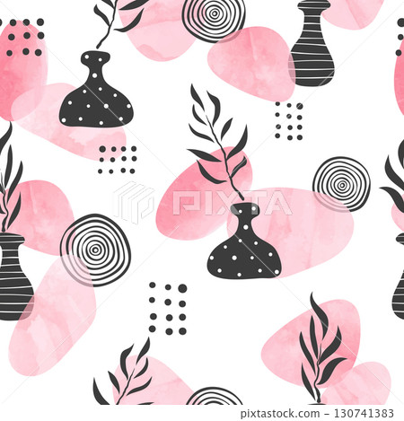 Abstract seamless pattern. Vector floral background with watercolor geometric shapes Abstract seamless pattern. Vector floral background with watercolor geometric shapes 130741383