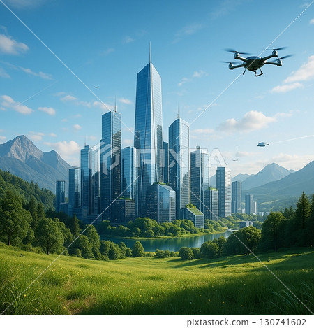 “自然與科技融合的未來城市景觀” 130741602