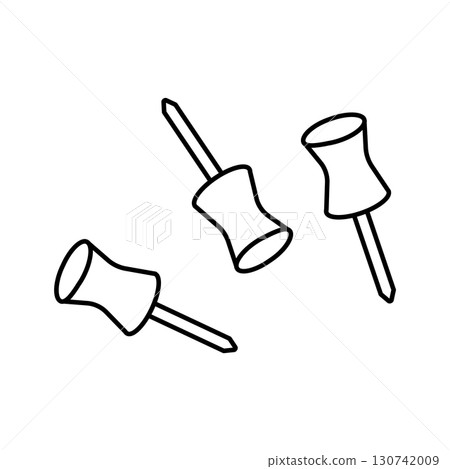 Three simple push pins on white background 130742009