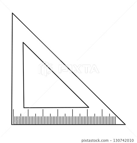 Transparent triangular ruler with metric measurements on white background 130742010