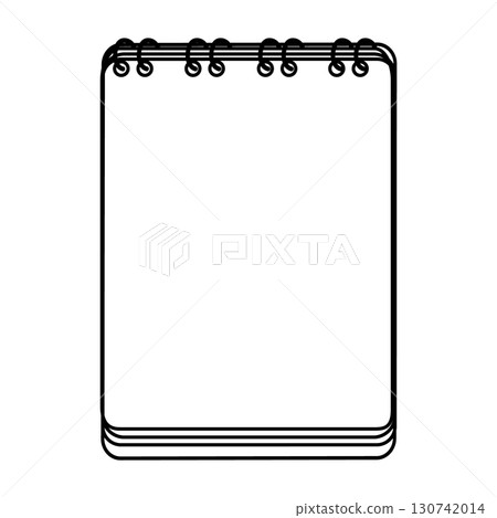 Blank spiral notepad with black outline on white background 130742014