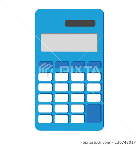Blue graphic calculator with white buttons and display on white background 130742017