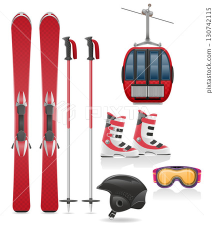 ski sport equipment items cartoon stock vector illustration 130742115