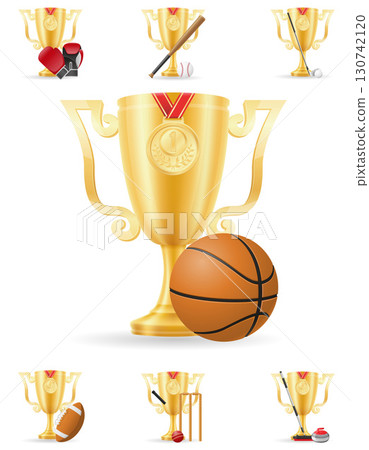 sport games golden cups winner cartoon stock vector illustration 130742120