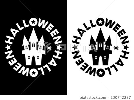 萬聖節鬼屋黑白圖示插圖 萬聖節鬼屋黑白圖示插圖 130742287